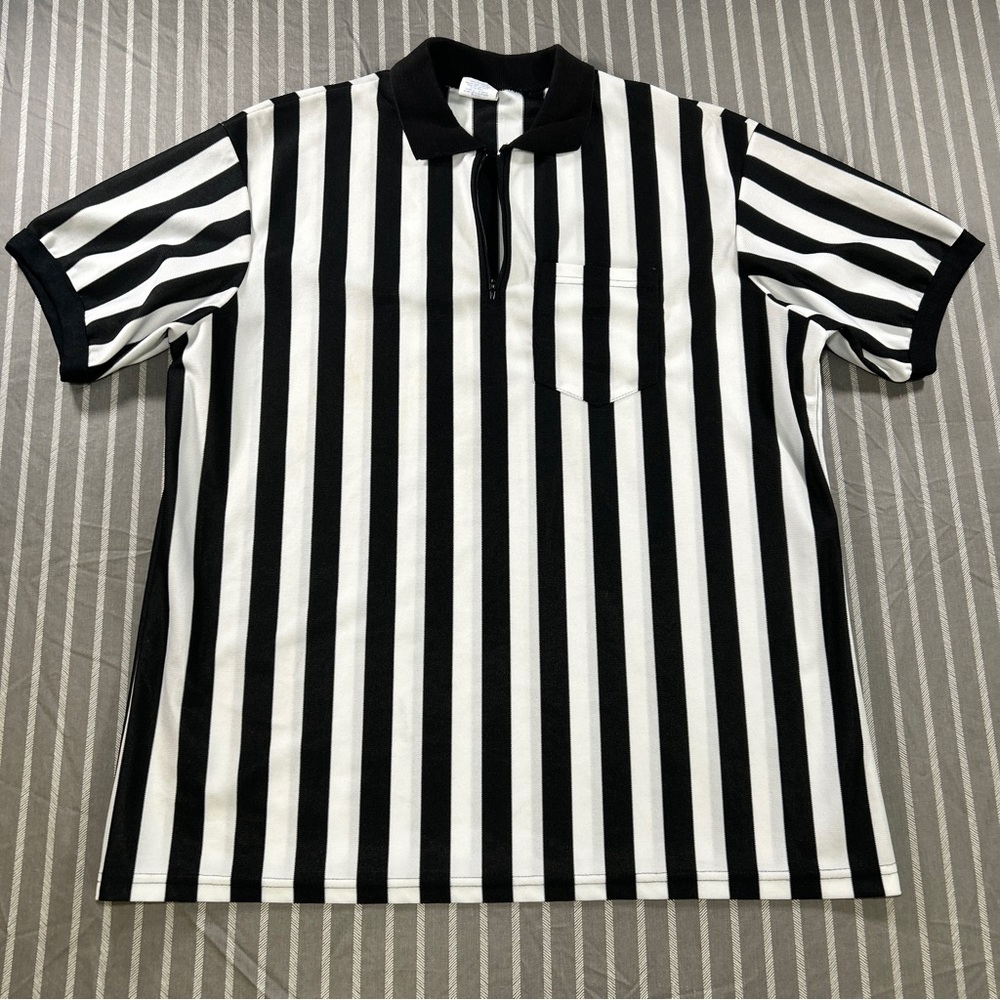 Majestic Referee Shirt Mens 2XL Basketball Striped 1/4 Zip VINTAGE